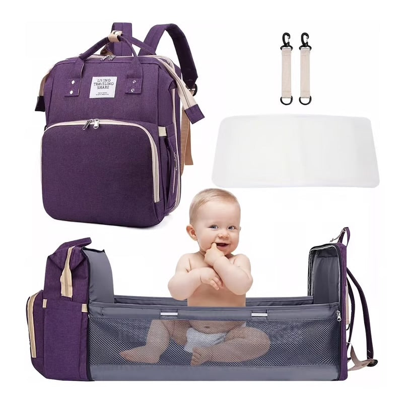 Mochila Pañalera 3 en 1: Mochila, Cuna y Cambiador – ¡Práctica y Portátil!