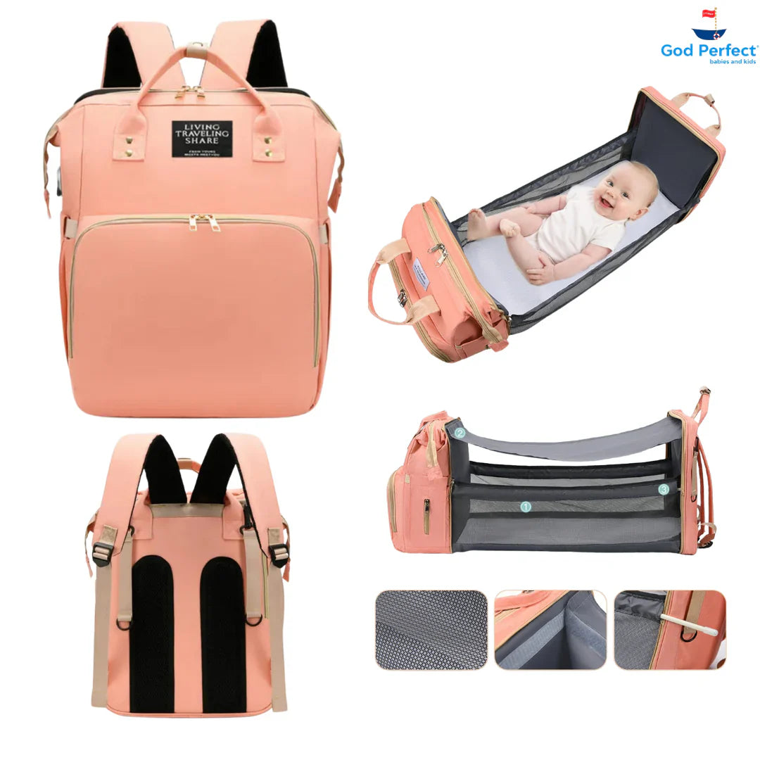 Mochila Pañalera 3 en 1: Mochila, Cuna y Cambiador – ¡Práctica y Portátil!