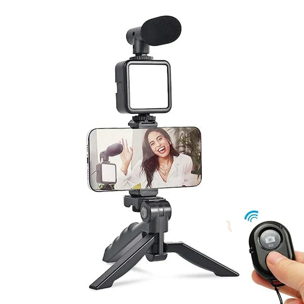 Kit Video Streaming INFLUENCE MAX® ¡Tripode De Celular Con Luz Y Microfono!