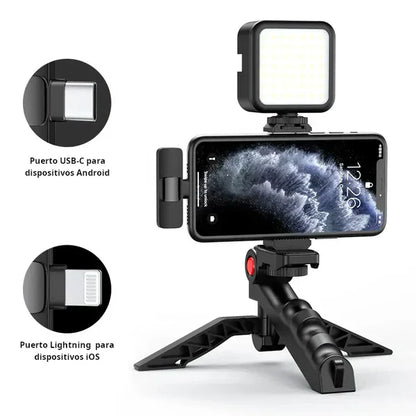 Kit Video Streaming INFLUENCE MAX® ¡Tripode De Celular Con Luz Y Microfono!